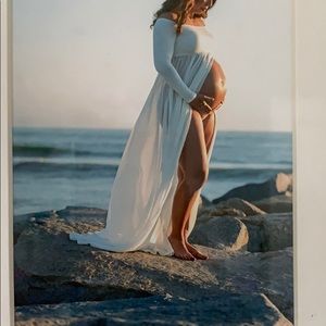 Ivory Off Shoulder Open Maternity Photoshoot Dress